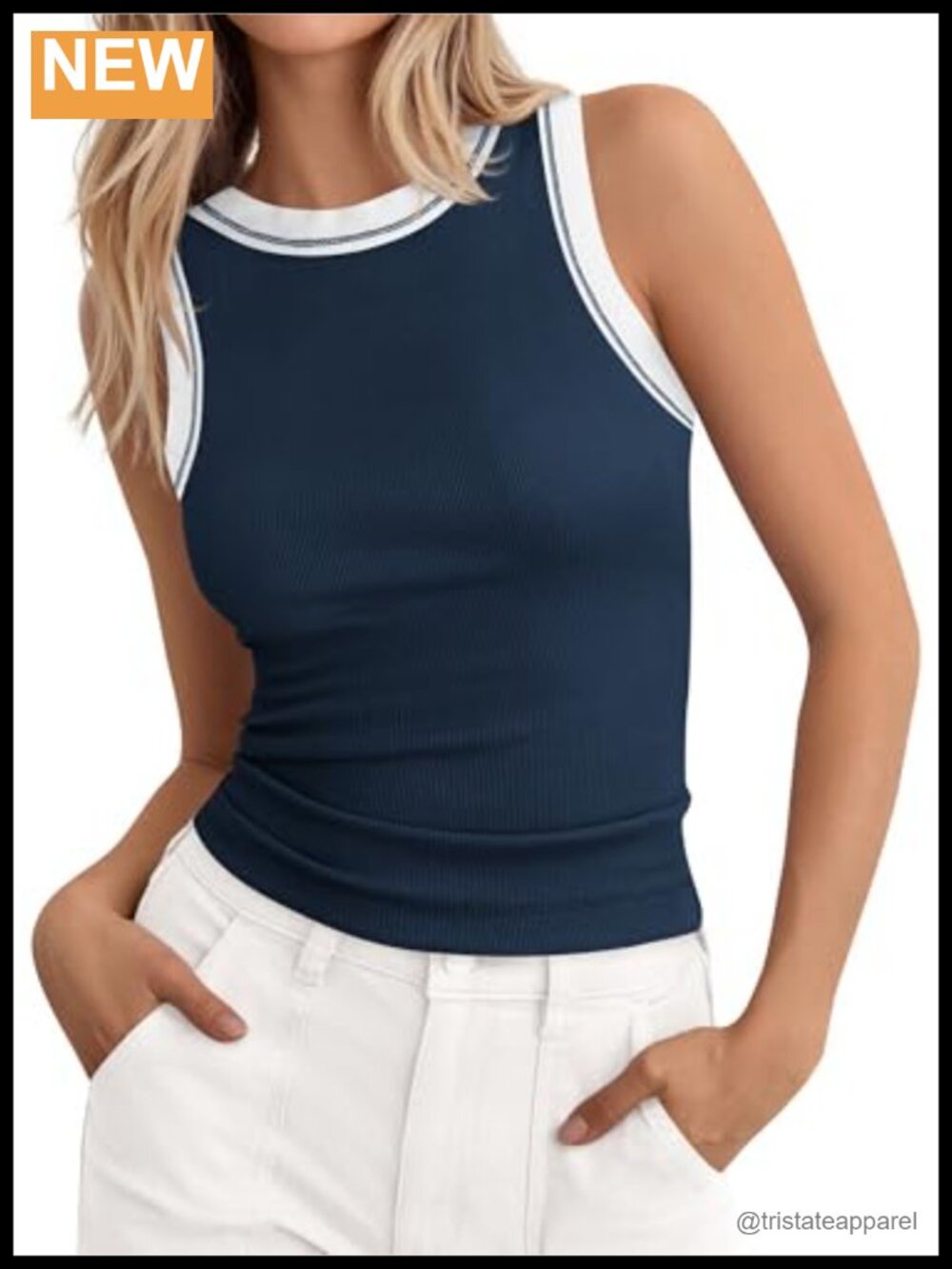 High Neck Ribbed Tank Top Sleeveless Slim Fitted Racerback Summer Layering Top
